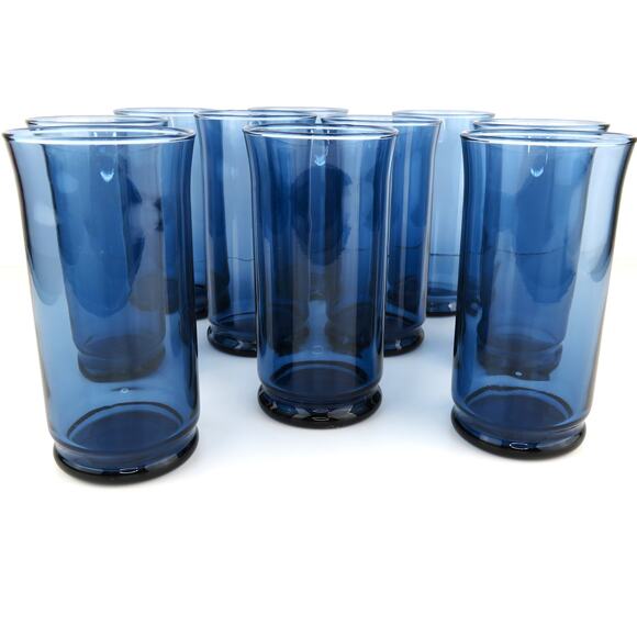 Vintage Set of 10 Libbey Smokey Blue Bolero Beverage Glass Tumblers 12oz MCM - Picture 3 of 10